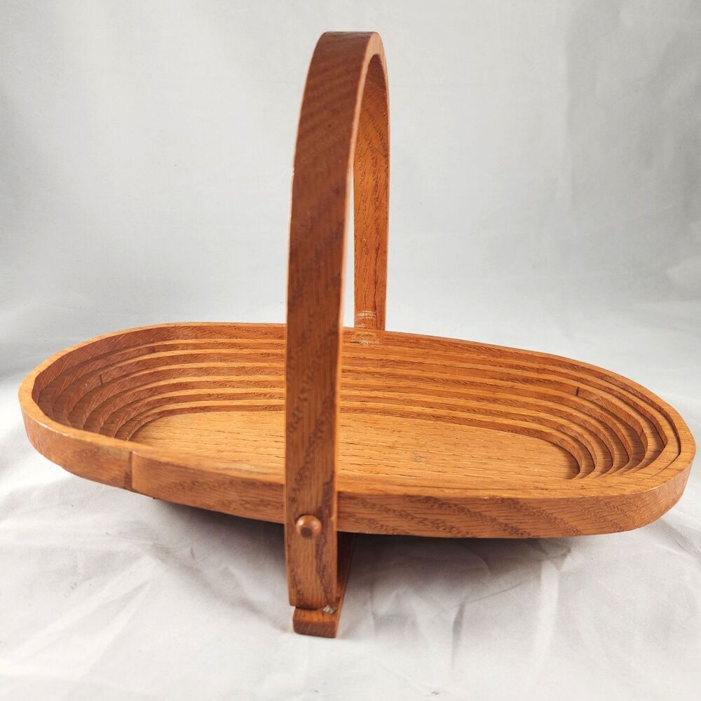 Handmade Collapsible Wooden Basket Peachwood Products Bellville OH 13" x 7.5"